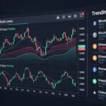 Gráfico de preços de criptomoedas com destaque para Bitcoin, Ethereum e outras. Informações sobre ganho e perda de preço estão visíveis.