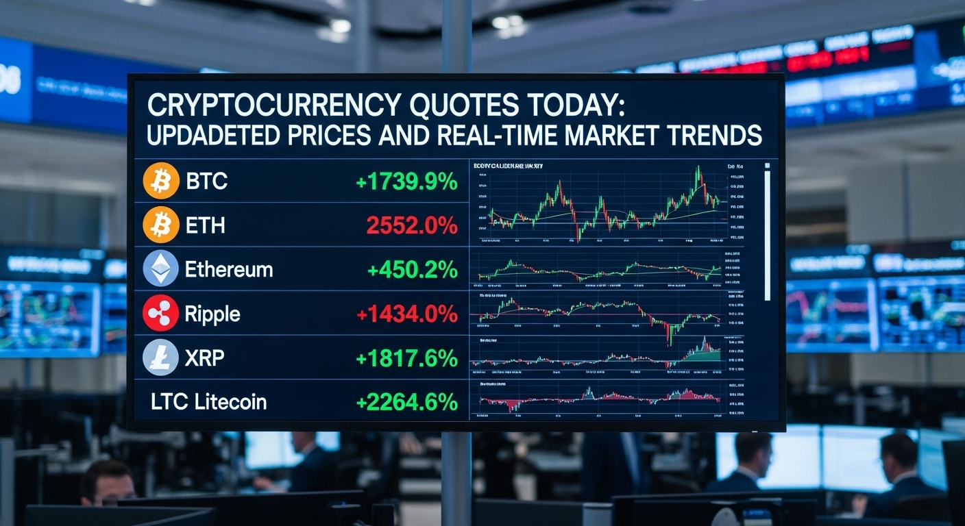 Quadro com cotações de criptomoedas mostrando tendências do mercado em tempo real