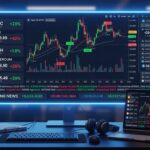 Tela de computador mostrando gráficos de criptomoedas, incluindo Bitcoin, Ethereum e outros dados financeiros.