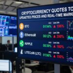 Cotações de criptomoedas ao vivo, incluindo Bitcoin, em mercado financeiro