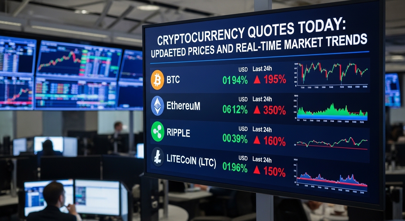 Cotações de criptomoedas ao vivo, incluindo Bitcoin, em mercado financeiro
